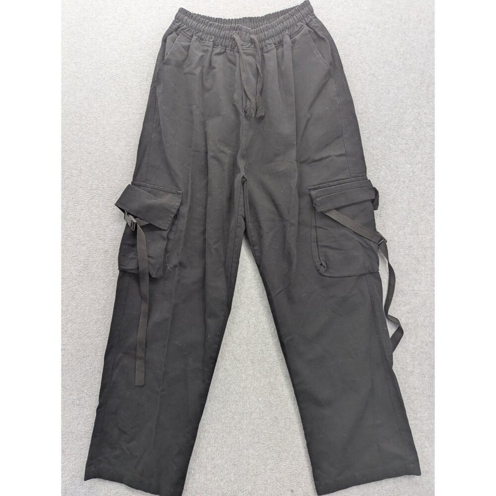 Bei Sen Tu Cargo Pants Mens 28x28 Black Elastic Waist Strap Buckle Pockets